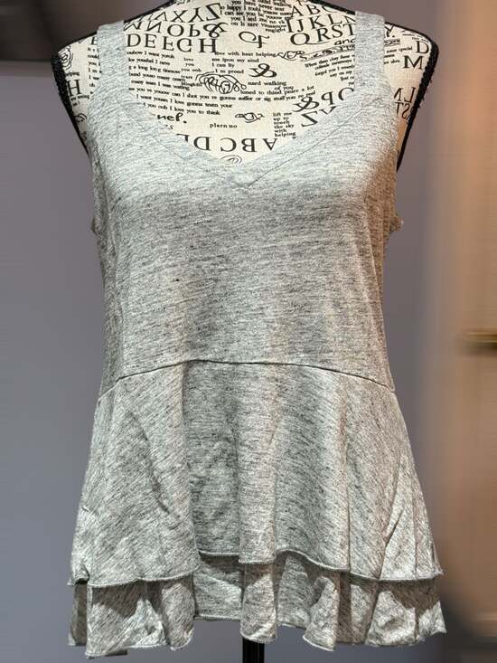 Chaser Tops - Chaser NWT Heather Gray Ruffle Hem Sleeveless Tank Top Medium Peplum Flowy